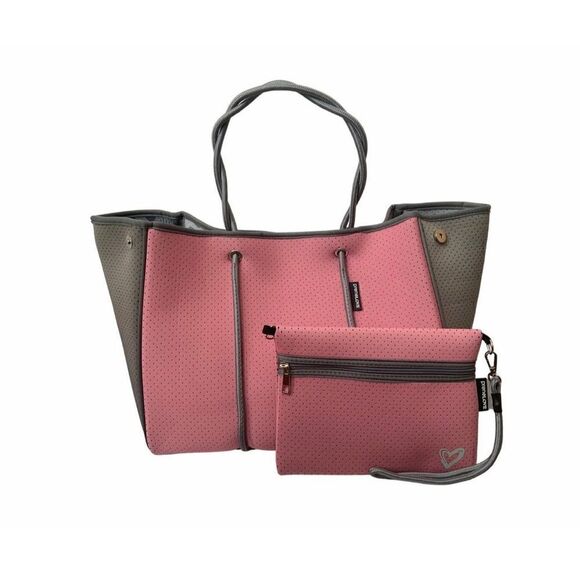 Neoprene Large Pink light weight Durable Tote with Wristlet NWT magnetic Snap - Picture 1 of 13